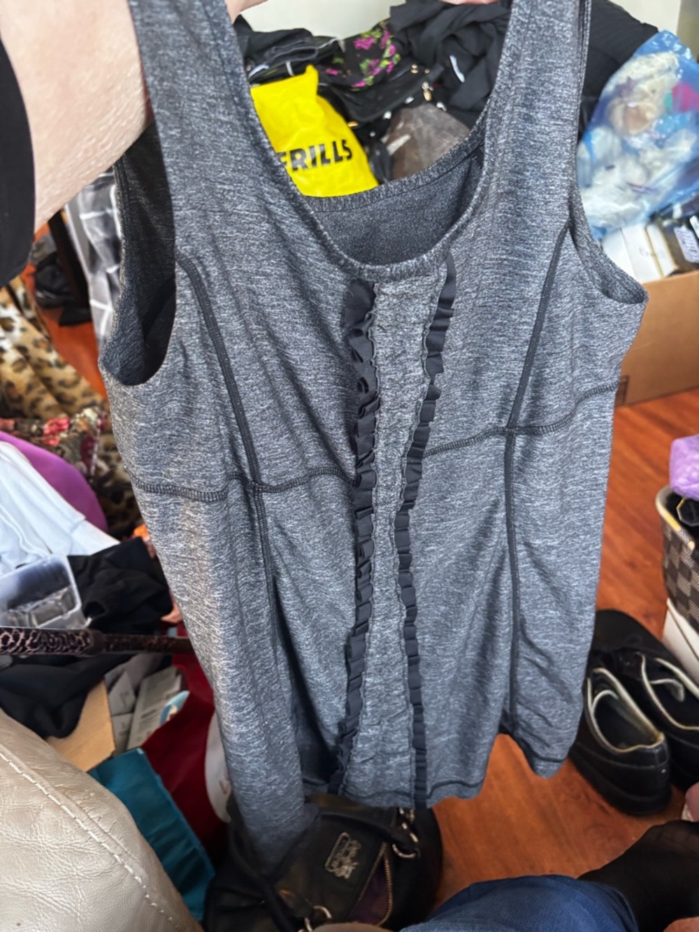 lululemon athletica Women's Run Free Heathered Gray Ruffle-Front Tank Size 8